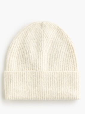NWT J.Crew White Ribbed Knit Beanie Hat (Classic Winter Essential)